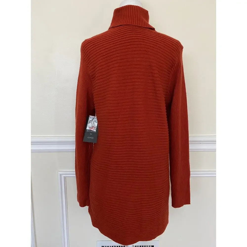 Devotion By Cyrus Women's Horizontal Ribbed Turtleneck Top Sweater L A004566